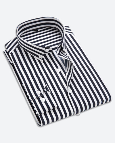 Men’s Dress Shirt - Long Sleeve - Classic Fit - Striped - Button Cuffs - Business Formal