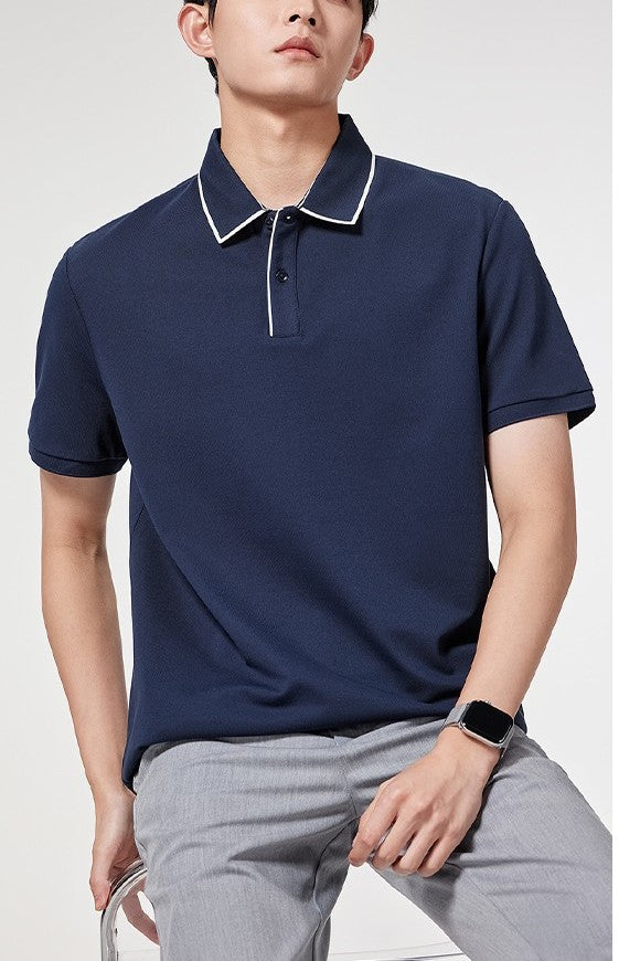 Men's Polo Shirt - Crisp Contrast Collar - Short Sleeve - Casual Elegance