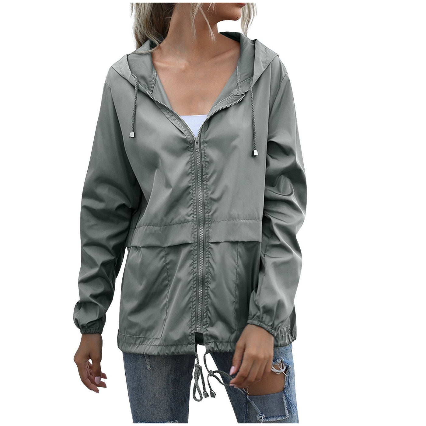 Lightweight hooded windbreaker for women
