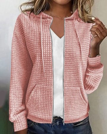 Women’s Hooded Jacket – Quilted Texture – Relaxed Fit – Warm Hip-Length Casual Layer
