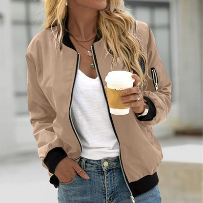 Women’s Bomber Jacket – Relaxed Fit – Lightweight Breathable Fabric – Zip Pocket
