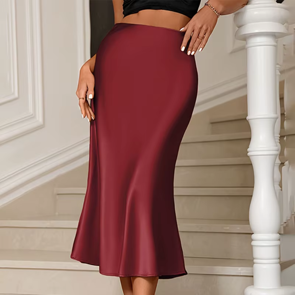 Women’s Midi Skirt - Satin Silk Blend - High Waist - Elegant Flowing Fit