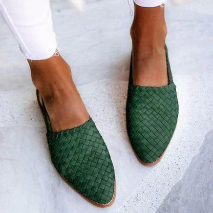 Women’s Leather Loafers – Braided Upper – Slip-On – Rounded Toe – Low Heel Casual Fit