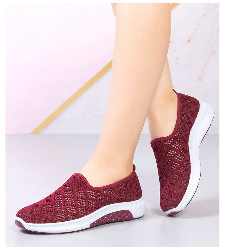 Women's Slip-On Shoes - Breathable Knit Upper - Lightweight Rubber Sole - Casual Comfort