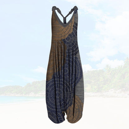 Women’s Jumpsuit – Relaxed Fit – Sleeveless – Printed Pattern – Full Length Breathable Blend
