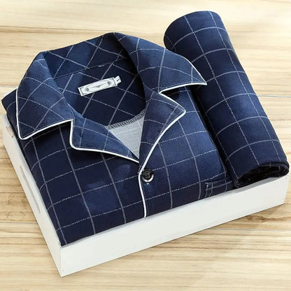 Men’s Pajama Set – Relaxed Fit – Silky Feel – Button-Up Long Sleeve Shirt