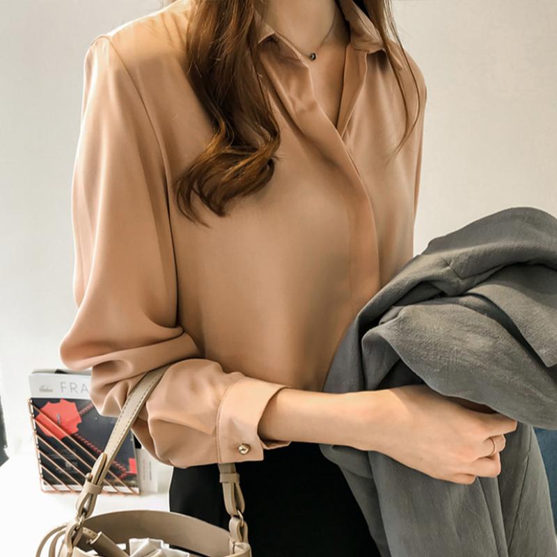 Women's Long Sleeve Chiffon Blouse Elegant Shirt