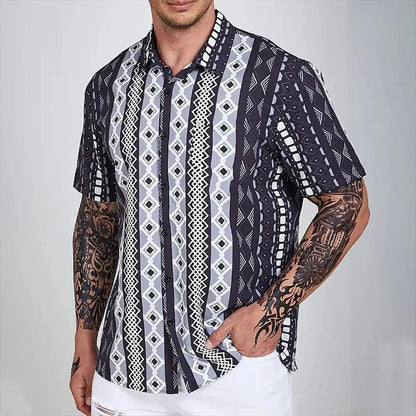 Men's Short-Sleeve Button-Up Shirt - Striped - Lightweight Breathable Fabric - Classic Fit