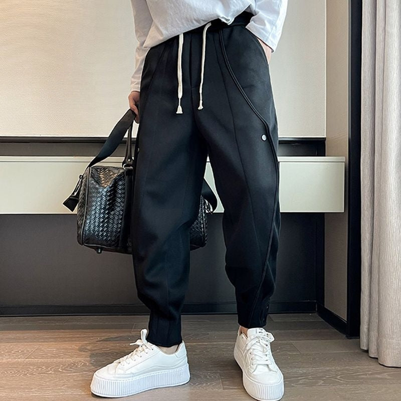 Men’s Tapered Joggers - Elastic Waistband - Cuffed Ankles - Side Piping Detail