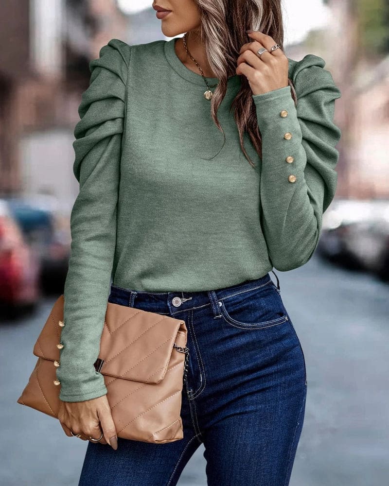 Women's casual puff sleeve long sleeve blouse