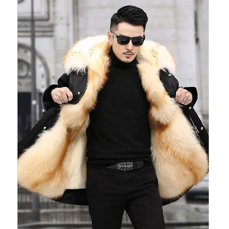 Men's winter parka with hood and fur