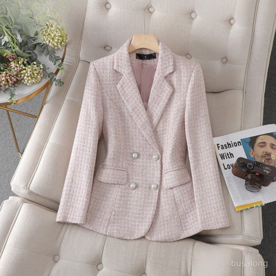 Checked Blazer Jacket - Slim Fit Tailored Checkered Design for Women
