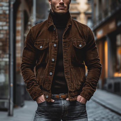 Men’s Jacket – Structured Fit – Lapel Collar – Buttoned Front – Chest Pockets