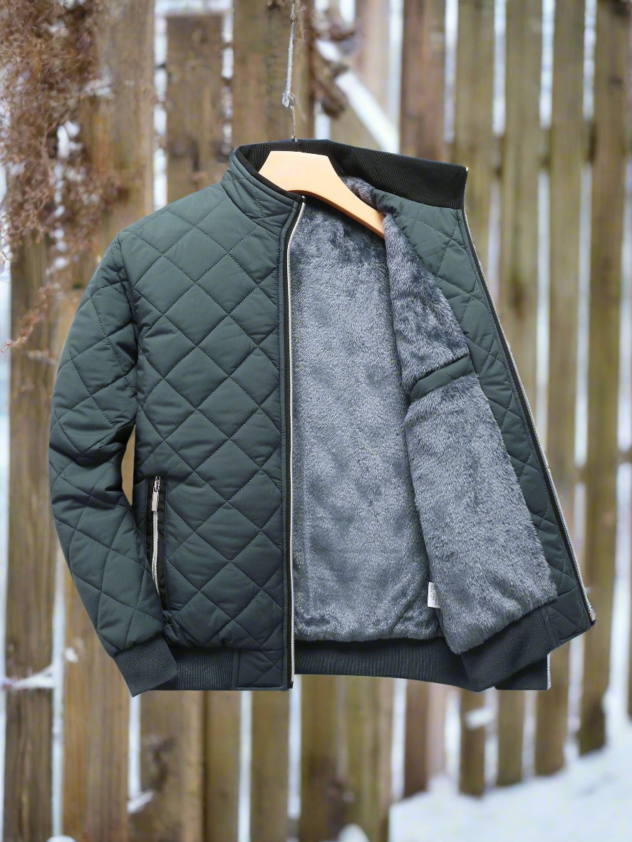 Men’s Bomber Jacket – Quilted Design – Soft Lining – Ribbed Trim – Zipped Pockets
