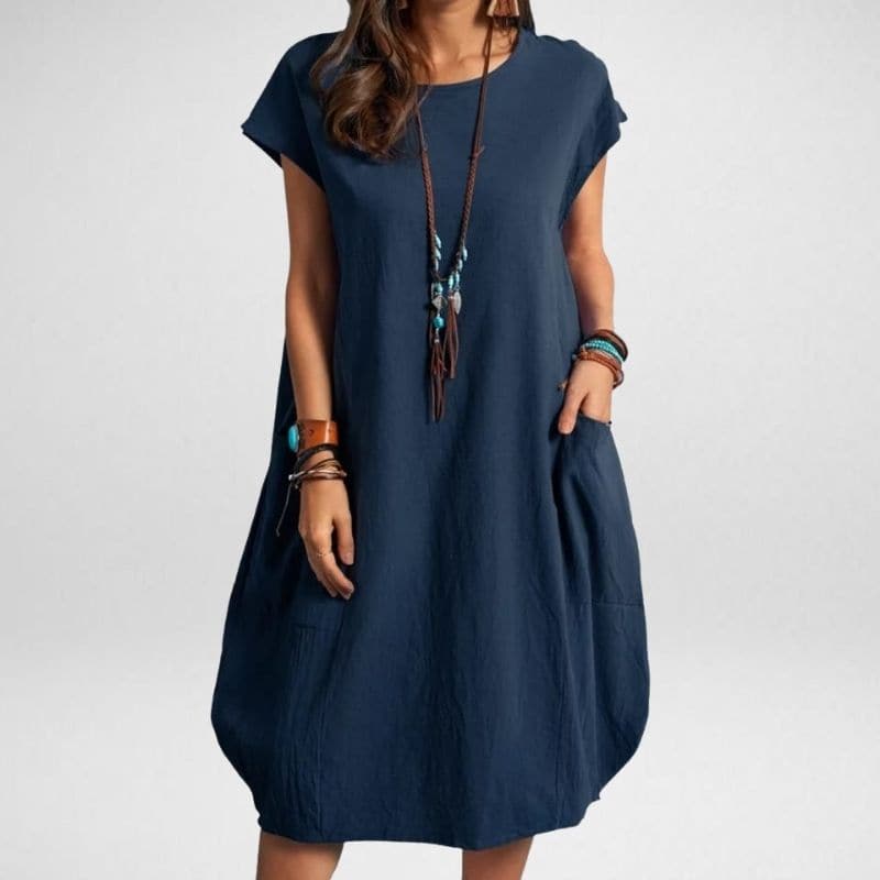 Women’s Long Dress – Relaxed Fit – Breathable Blend – Short Sleeve – With Pockets