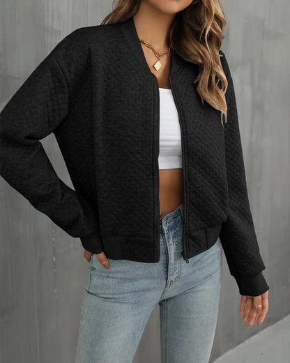 Women’s Quilted Jacket – Relaxed Fit – Zip Front – Ribbed Trim