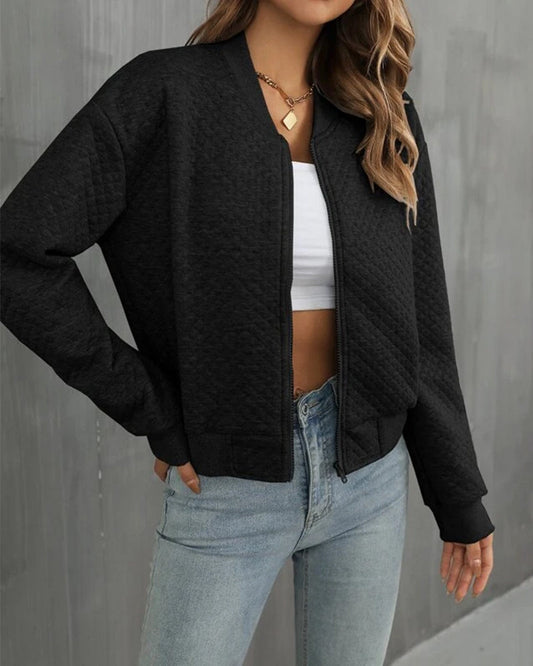 Women’s Quilted Jacket – Relaxed Fit – Zip Front – Ribbed Trim