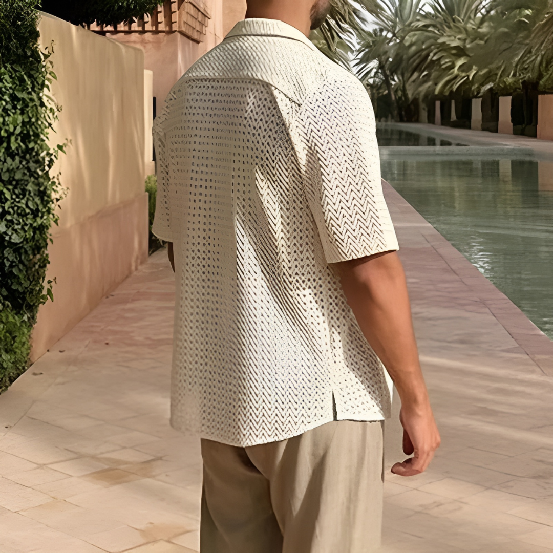 Men’s Polo Shirt – Relaxed Fit – Soft Knit – Zigzag Texture – Short Sleeve Casual Style