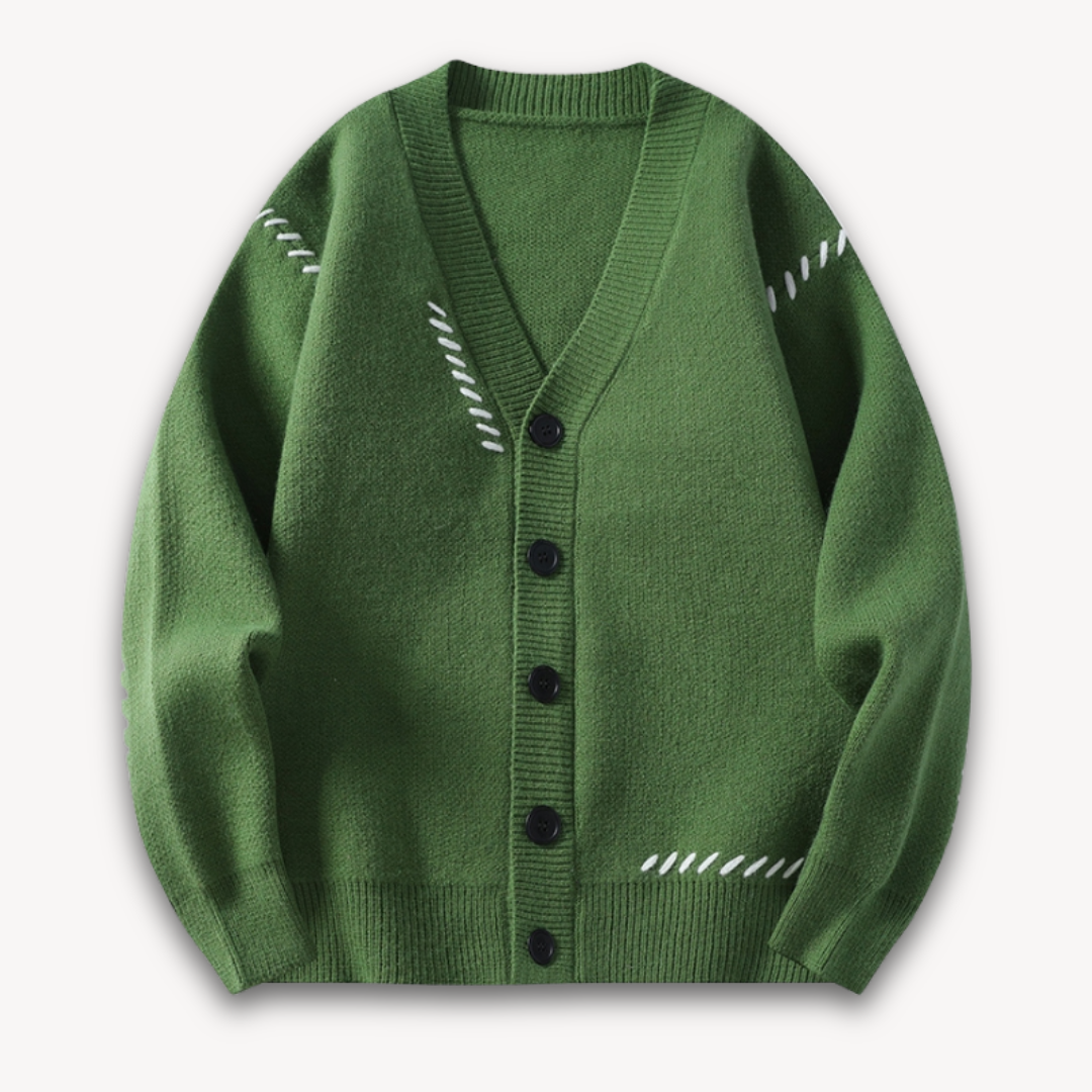 Men’s Knitted Cardigan – Wool Blend – Oversized Fit – Button-Up – Ribbed Edging