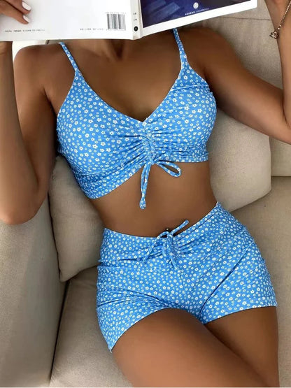 Women’s Bikini Set – High Waist Bottom – Ruched Bralette – Breathable Stretch Fabric
