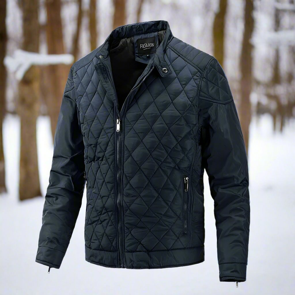 Men’s Quilted Jacket – Slim Fit – High Collar – Zip Closure