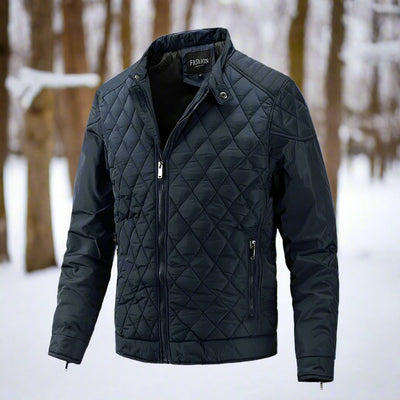 Men’s Quilted Jacket – Slim Fit – High Collar – Zip Closure