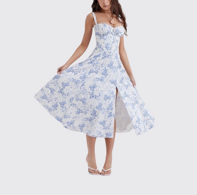 Women’s Midi Dress – Sleeveless – Tie Front – Floral Print – Lightweight Flared Fit