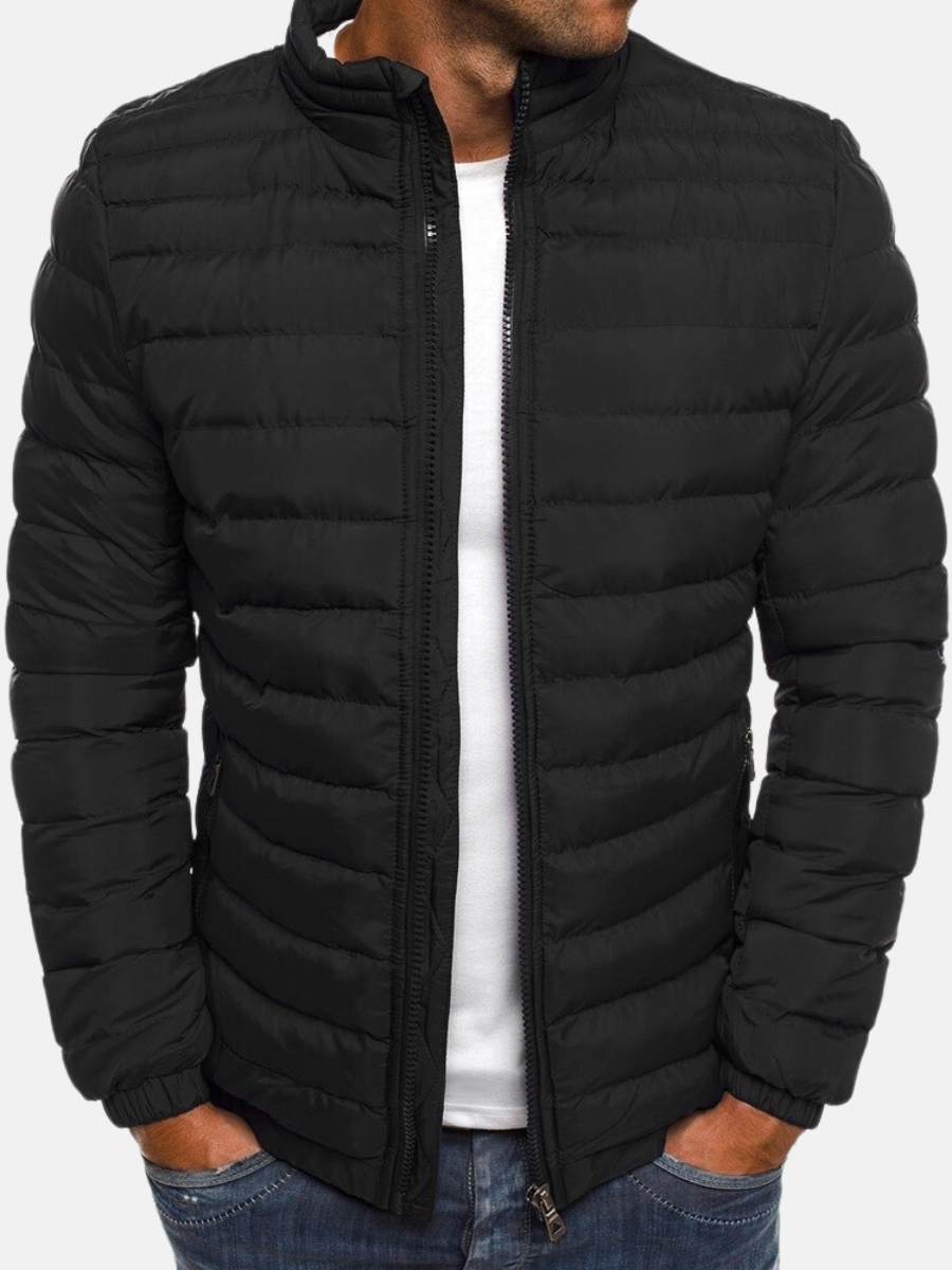 Men’s Quilted Jacket – Slim Fit – Lightweight Padding – High Collar – Zipper Pockets