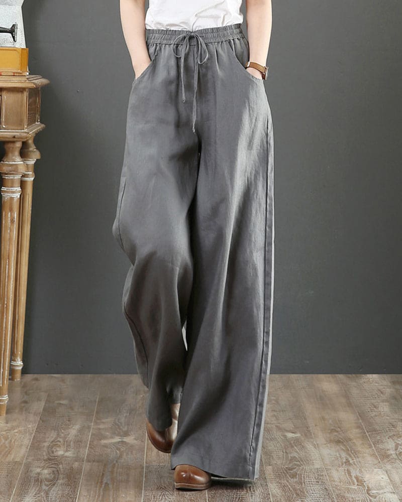 Women's baggy elastic drawstring waist wide leg pants