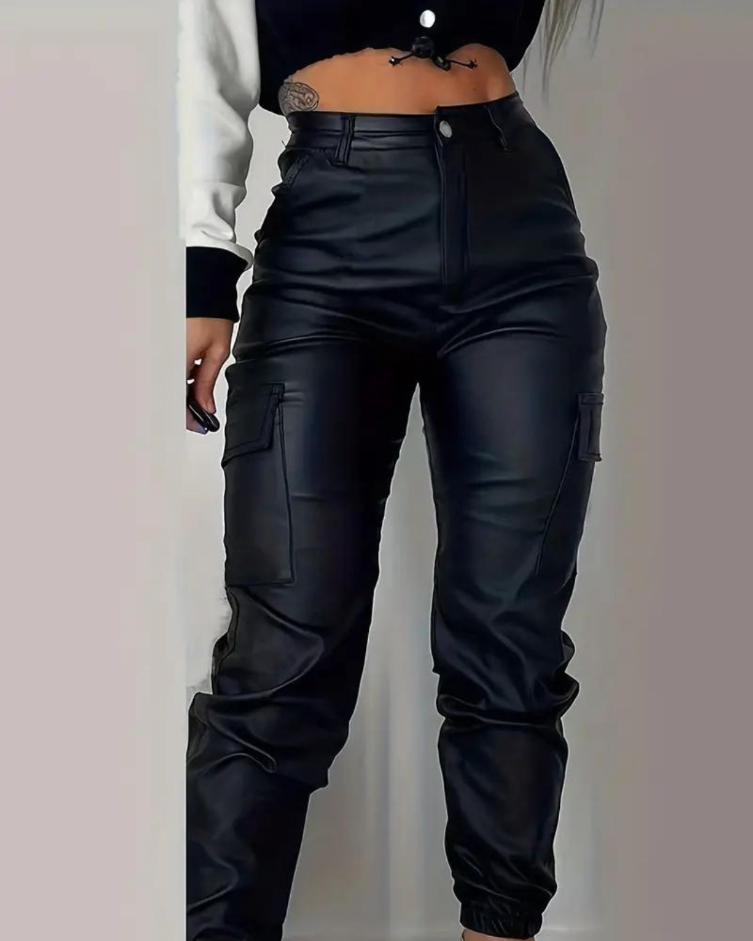 Womens slim-fit jogger pants with zipper and pockets