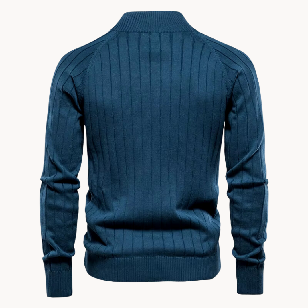 Men’s Jacket – Slim Fit – Knitted Wool Blend – Zip-Up – Ribbed Trim – Herringbone Pattern