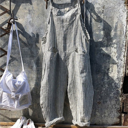 Women’s Jumpsuit – Relaxed Fit – Sleeveless – Wide Leg – Natural Fibers – Gingham Print