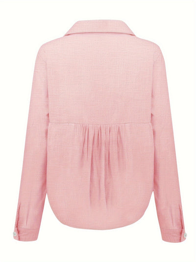 Women's Button-Up Shirt - Lightweight Cotton Blend - Long Sleeve Relaxed Fit - Casual Wear