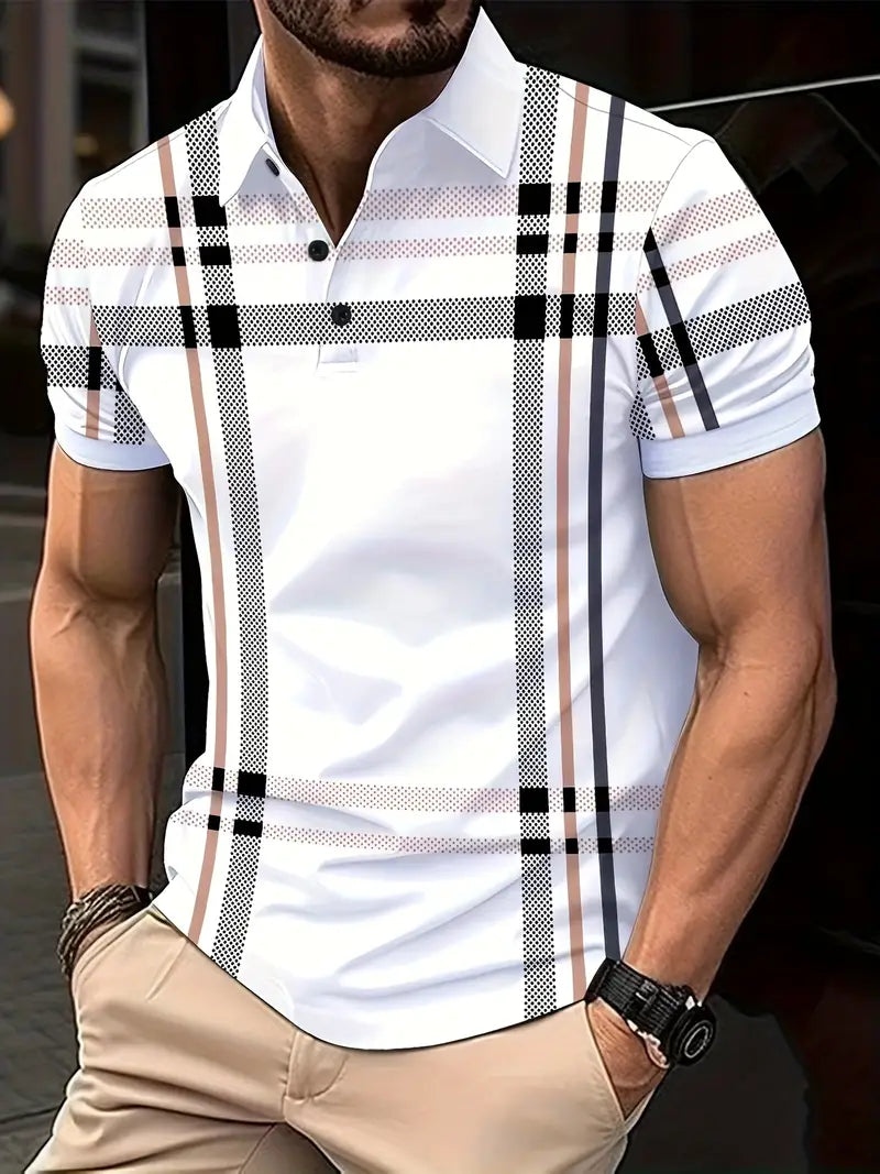 Men’s Polo Shirt - Plaid Pattern - Slim Fit - Short Sleeve Classic Casual Wear