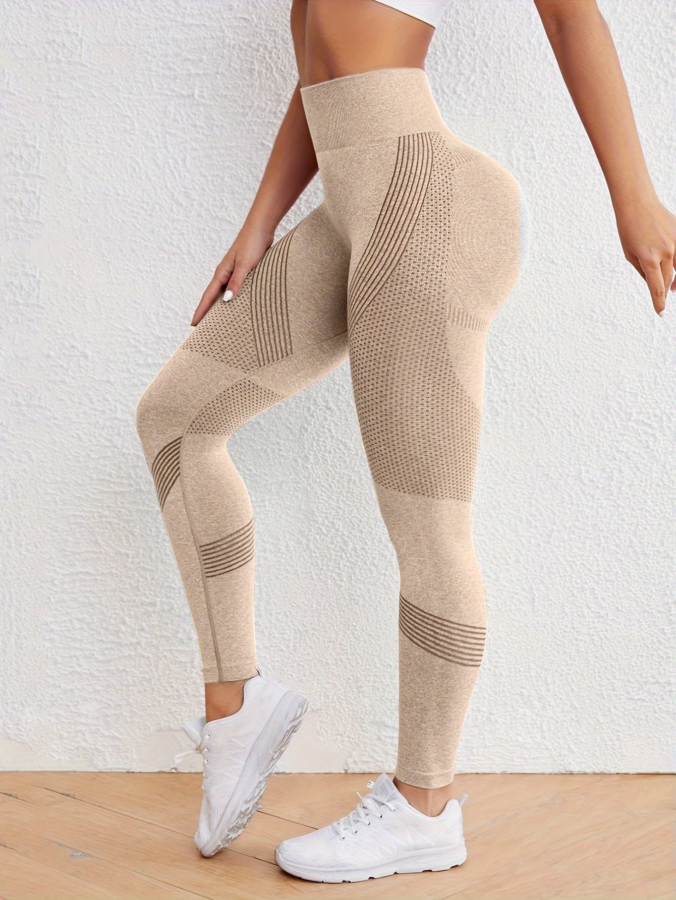 Women's Seamless Leggings - High Waisted - Ribbed & Textured - Stretch Breathable Fitness