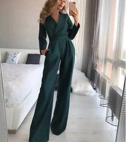 Women's Jumpsuit - Long Sleeve - Wide Leg - Tailored Fit - Elegant & Chic