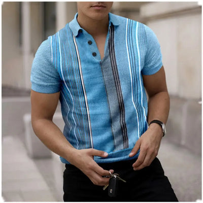 Men’s Polo Shirt - Slim Fit - Short Sleeve - Vertical Stripe Pattern - Classic Collar