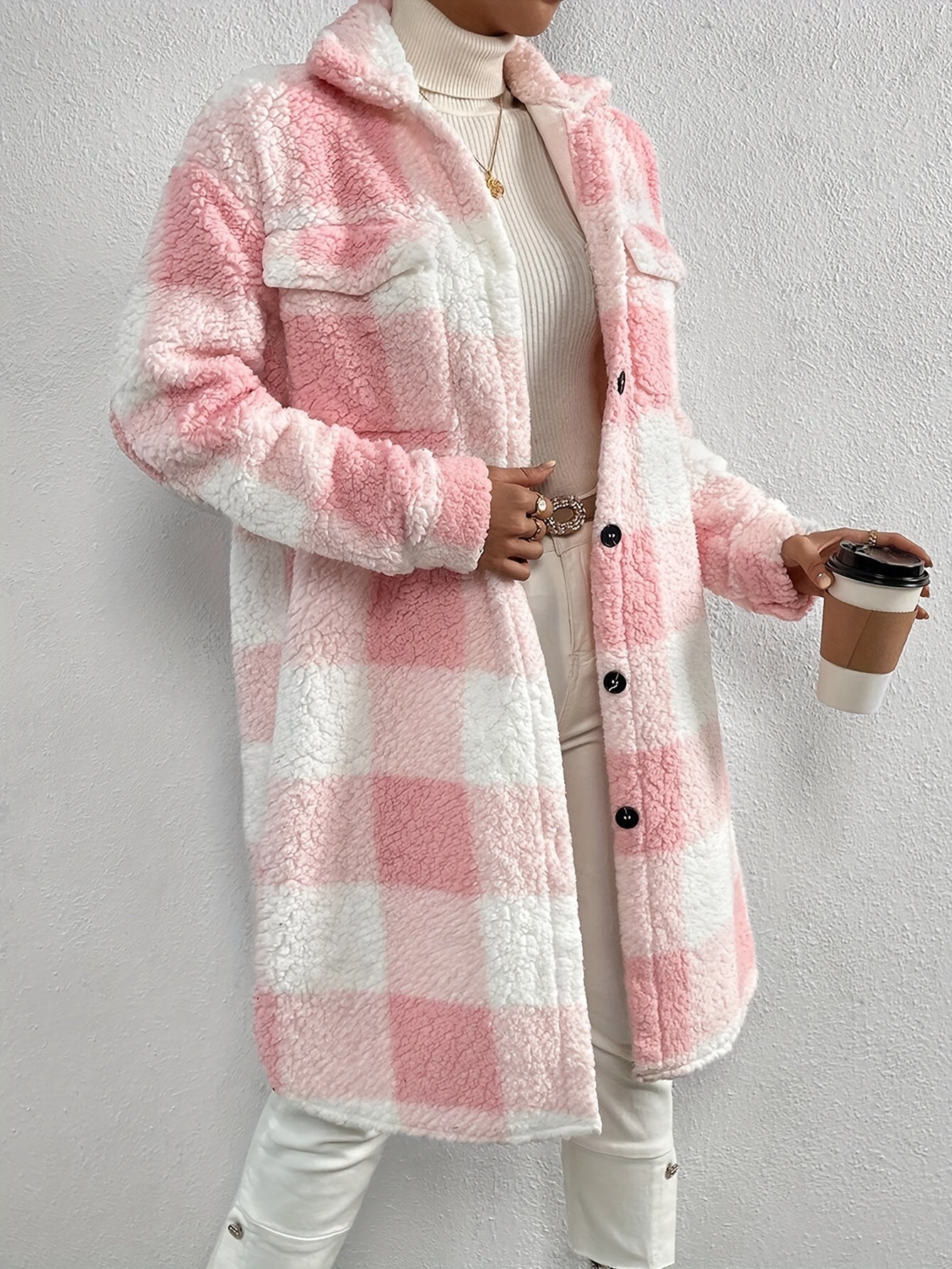 Women’s long sleeve checked coat