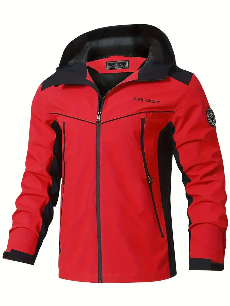 Men’s Outdoor Jacket – Waterproof Slim Fit – Hooded – Reflective Panels – Zip Pockets