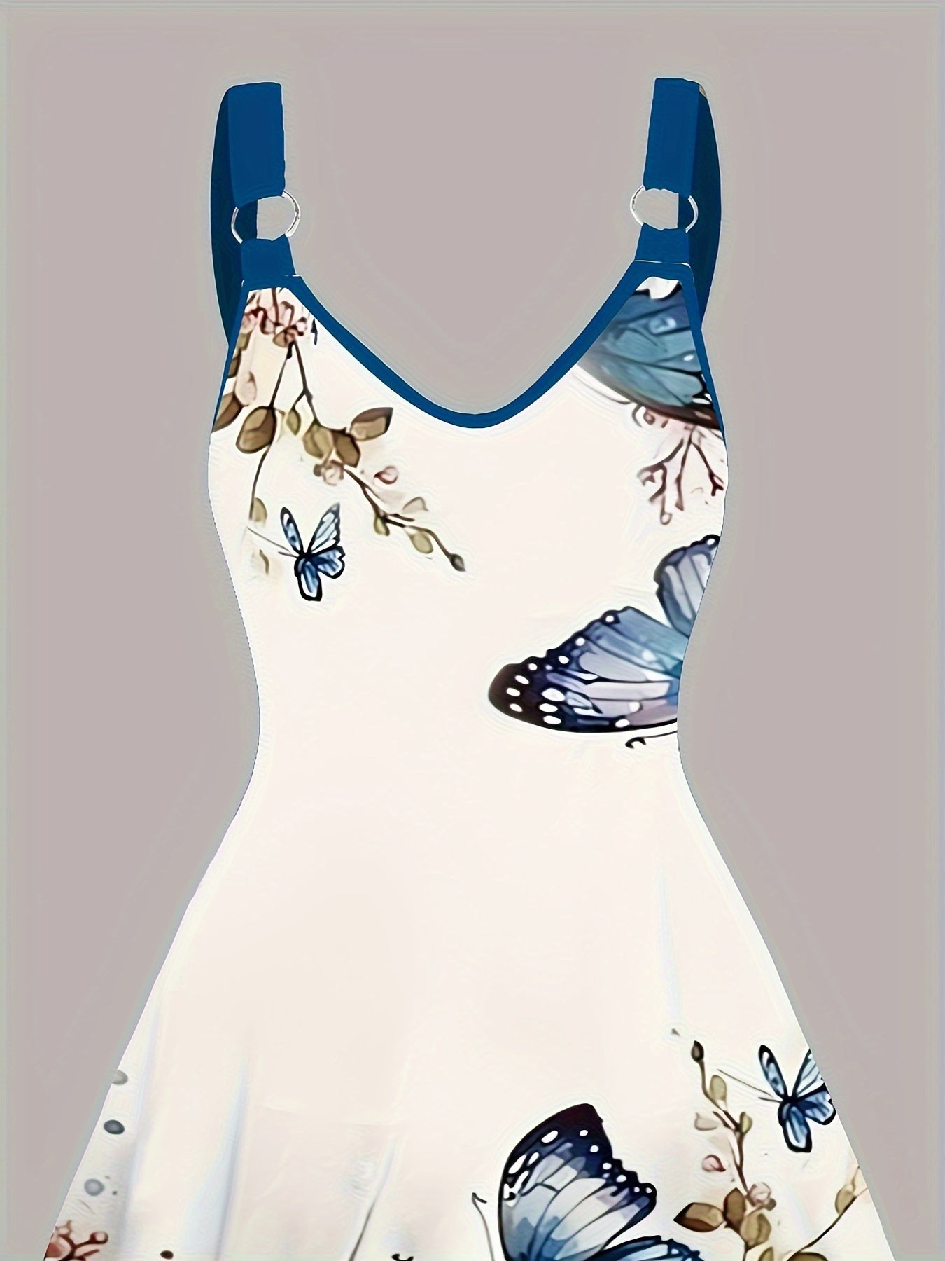 Sleeveless Butterfly Print V-Neck Dress with Ring Detail for Women