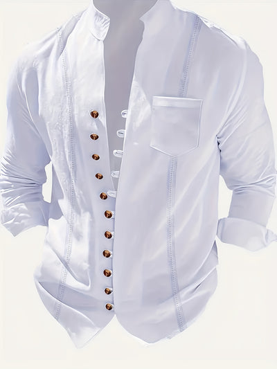 Men’s Beachwear Set - Long Sleeve Button-Up Shirt & Drawstring Trousers - Relaxed Fit