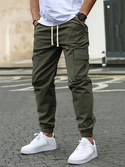 Men’s Jogger Trousers - Tapered Fit - Elastic Waist & Cuffs - Cargo Pockets - Casual Wear