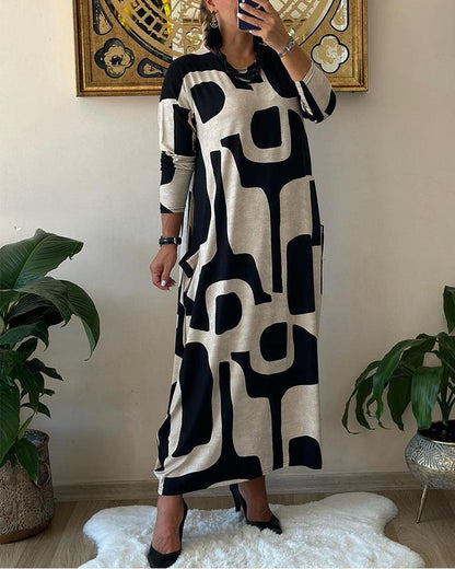 Women's Long Sleeve Dress with Trendy Print