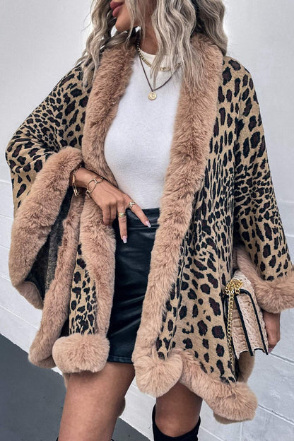 Stylish leopard print open poncho for women