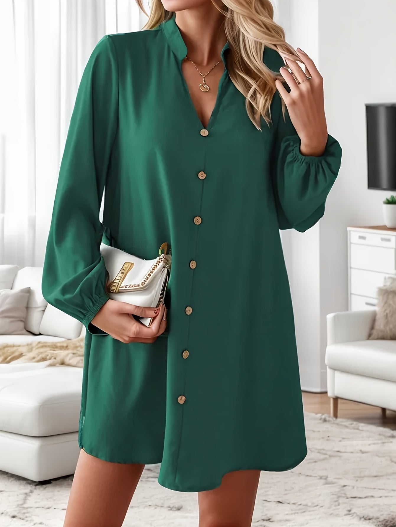 Long sleeve button-down mini dress for women