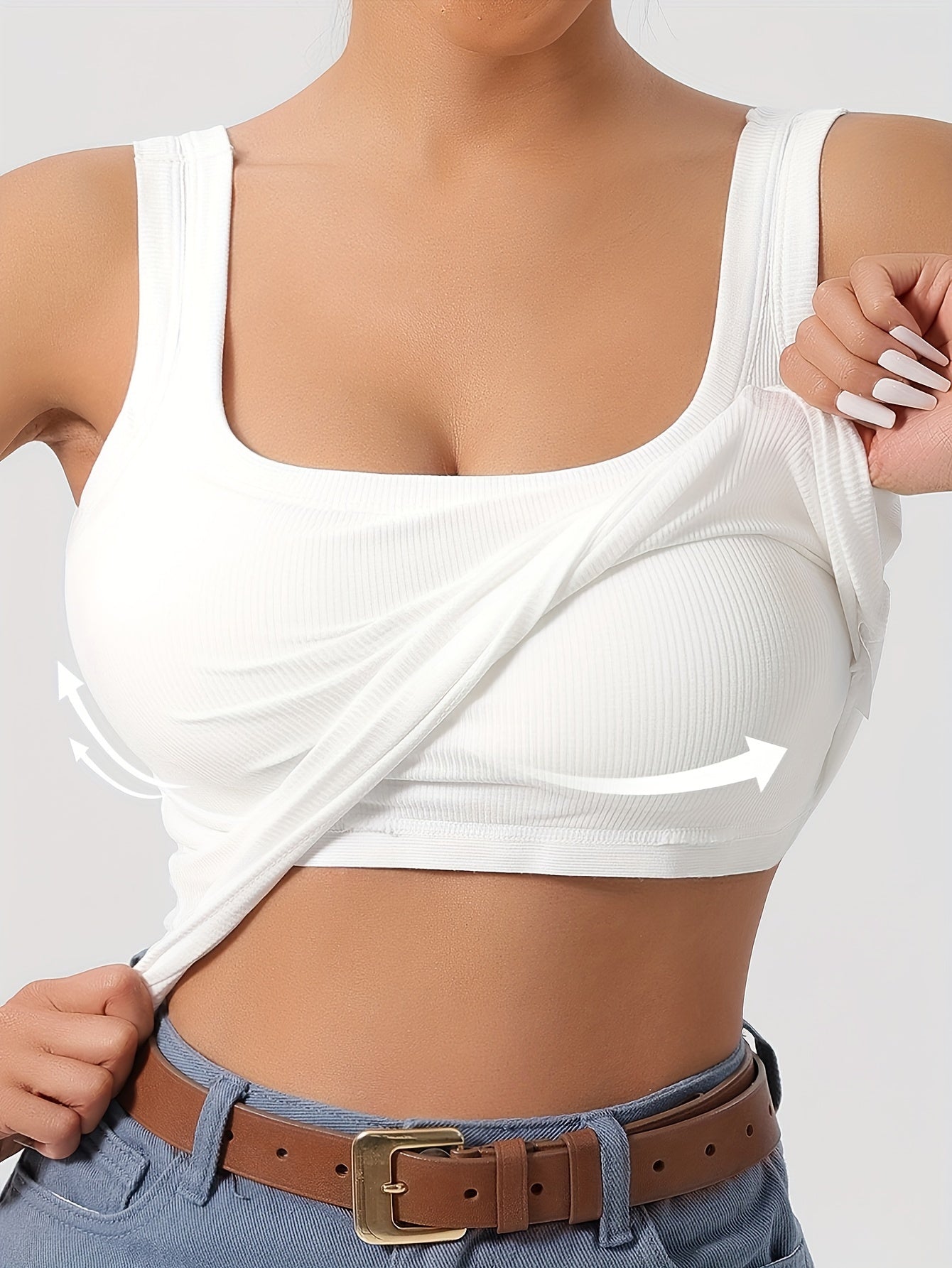 Ribbed crop tank top with built-in support for women