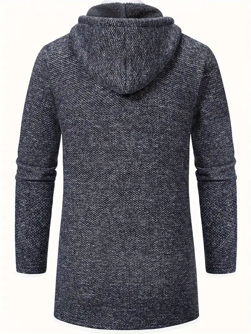 Heren herfst en winter middellange gebreide cardigan met capuchon