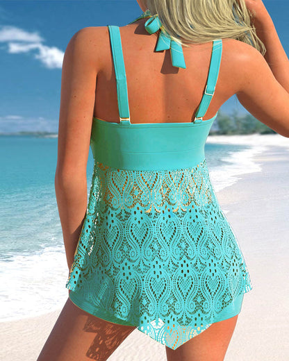 Women’s Tankini Set – Relaxed Fit – Lace-Up Front – Adjustable Straps – Breathable Blend