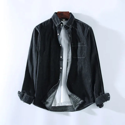 Men’s Denim Shirt - Button-Up - Long Sleeve - Classic Collar - Casual Wear