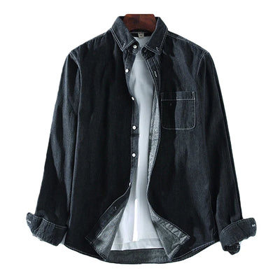 Men’s Denim Shirt - Button-Up - Long Sleeve - Classic Collar - Casual Wear